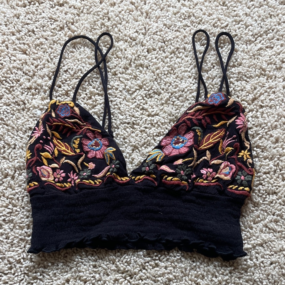 Black Embroidered Floral Bralette